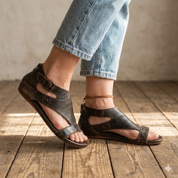 Bed Stu Shoes - Bed Stu Gladiator Sandals Womens 8.5 Brown Leather Back Zip Flat Bohemian